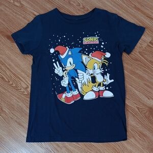 Sonic The Hedgehog Kids Christmas Tee Shirt Size 18/20 Blue Short Sleeve Y2K